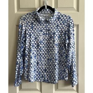 IBKUL Caribbean Tiles 1/4 Zip Mesh Long Sleeve Icefil UPF 50+ Shirt Top Sz M